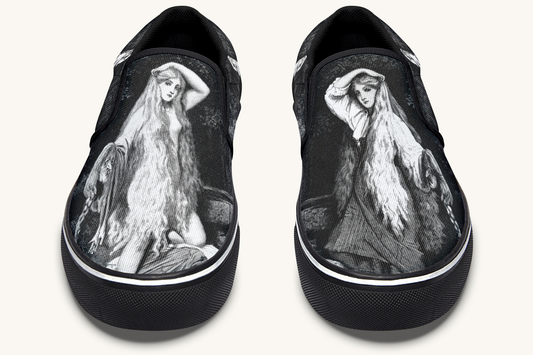 She Watched The Bones Sink Black Slip On Shoes - Jaded Lament