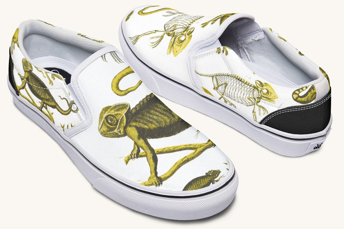 Reptilian In Bloom Yellow White Slip On Shoes - Jaded Lament