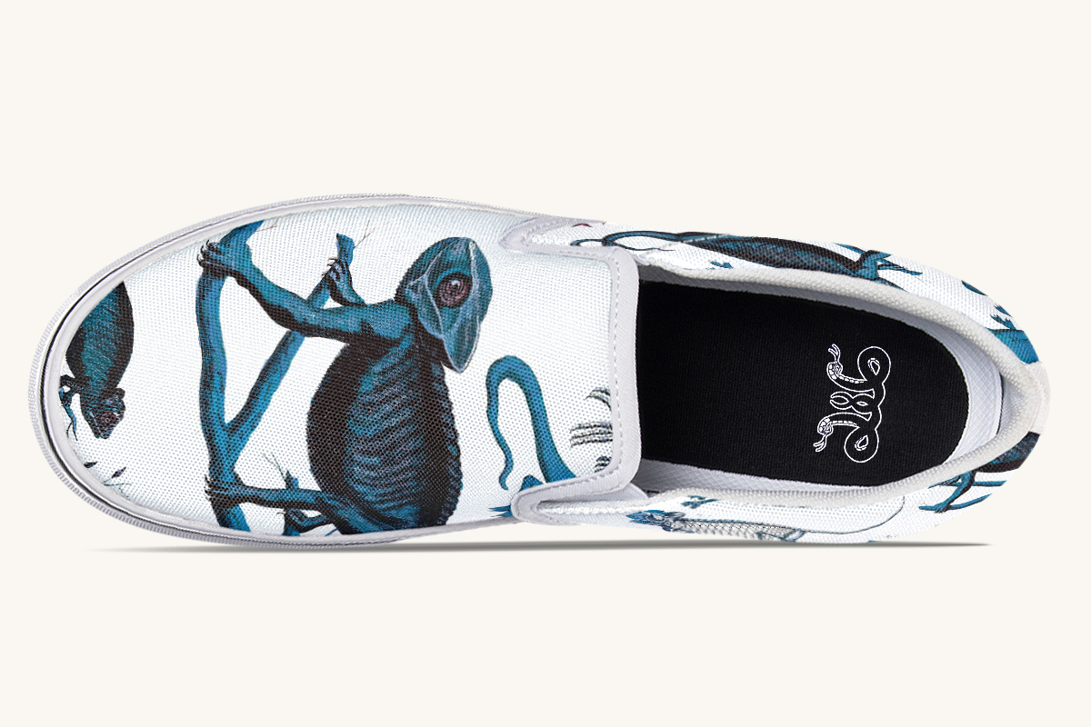 Reptilian In Bloom Blue White Slip On Shoes - Jaded Lament