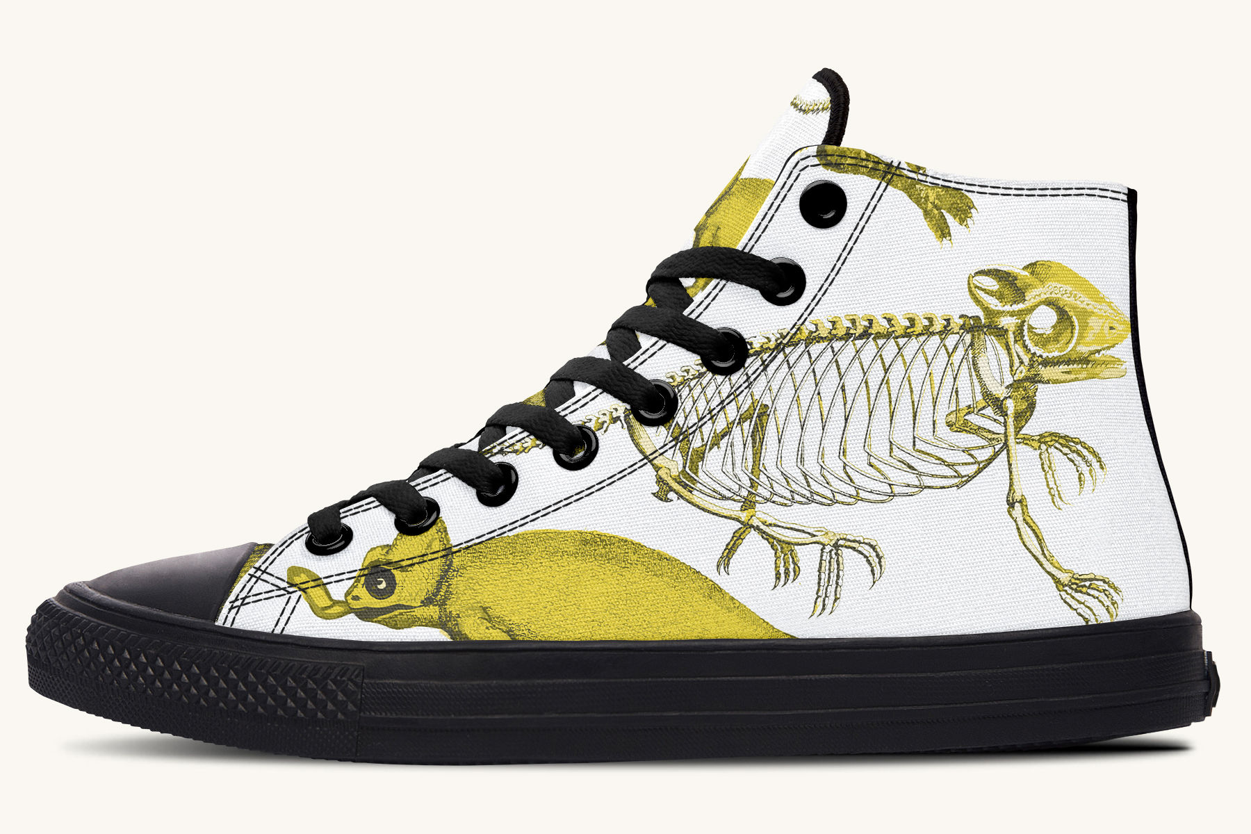 Reptilian in Bloom White and Gold Hightops