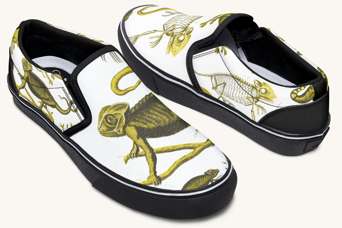 Reptilian In Bloom Yellow White Slip On Shoes - Jaded Lament