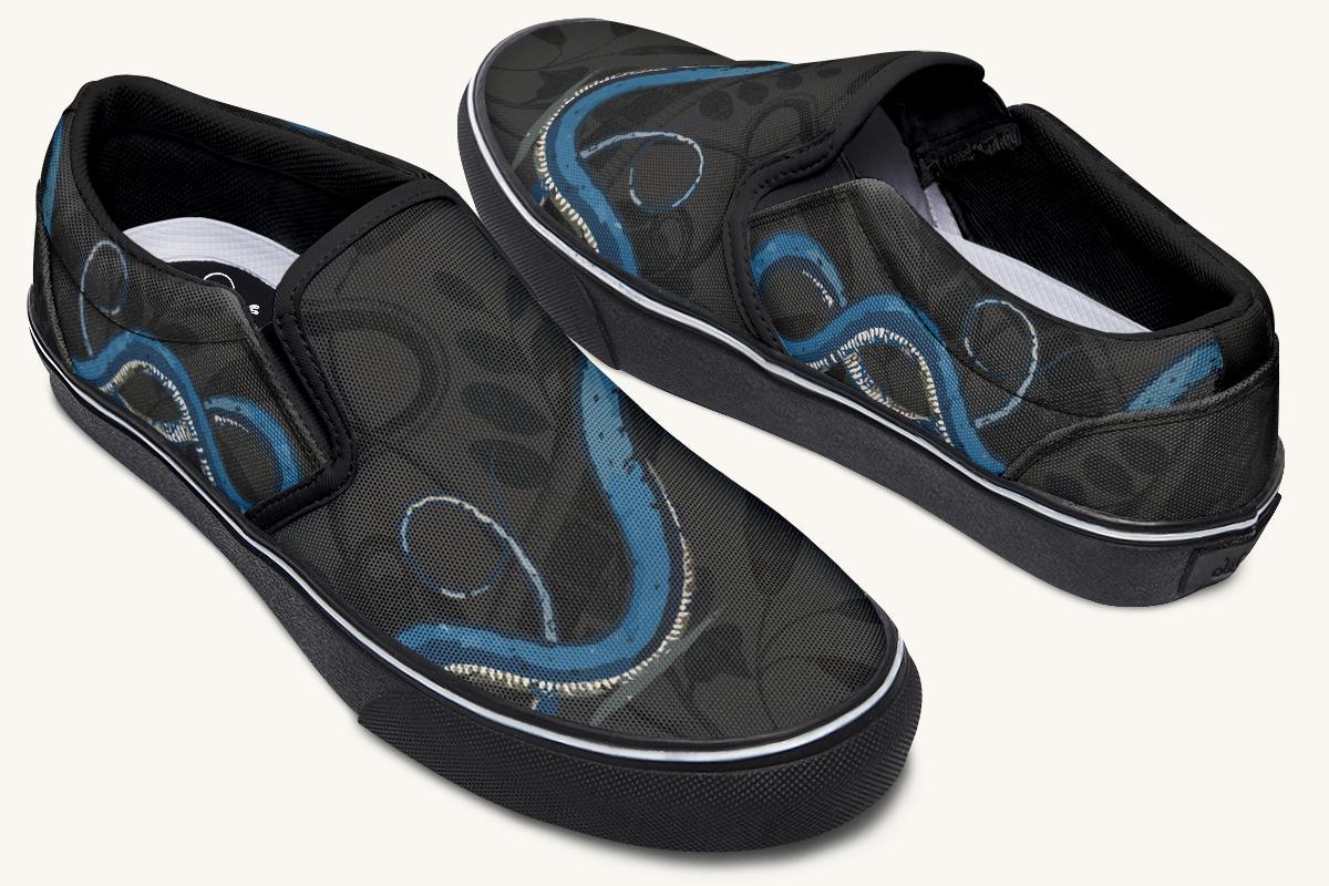 Blue Snake Black Slip On Shoes - Jaded Lament