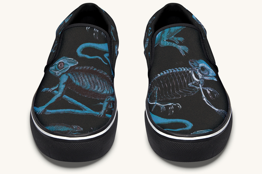 Reptilian In Bloom Blue Black Slip On Shoes - Jaded Lament