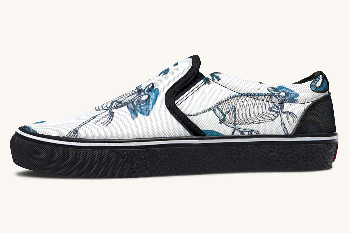 Reptilian In Bloom Blue White Slip On Shoes - Jaded Lament