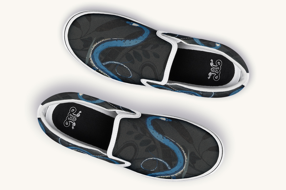 Blue Snake Black Slip On Shoes - Jaded Lament