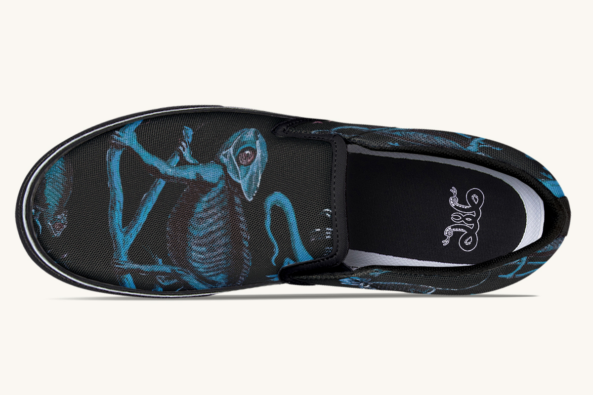 Reptilian In Bloom Blue Black Slip On Shoes - Jaded Lament