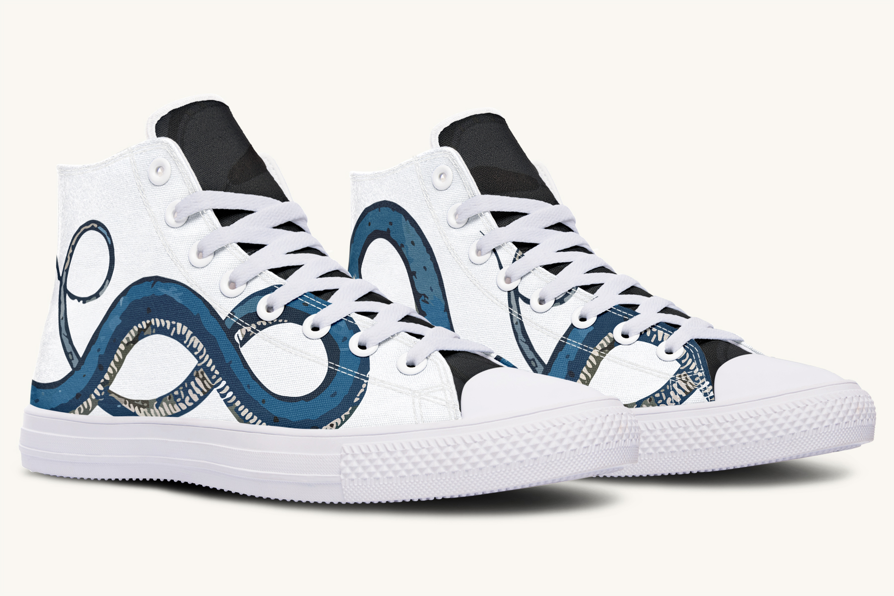 Blue Snake White Hightops - Jaded Lament