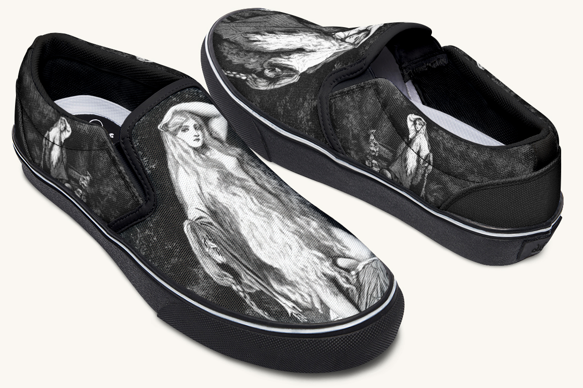 She Watched The Bones Sink Black Slip On Shoes - Jaded Lament