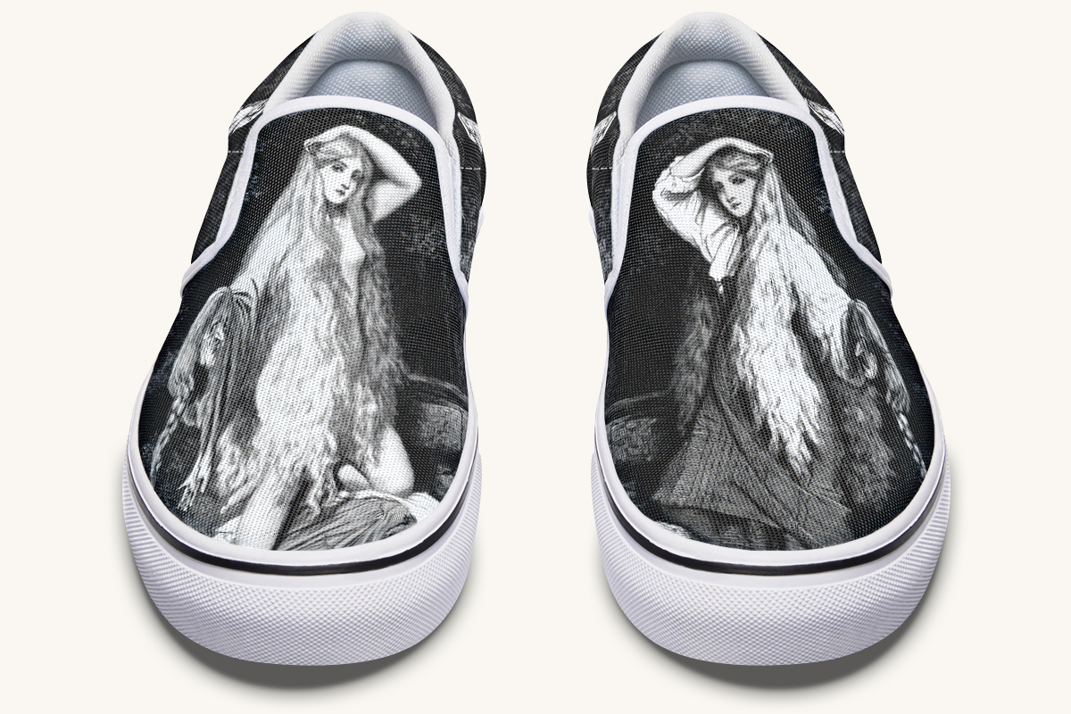 She Watched The Bones Sink Black Slip On Shoes - Jaded Lament