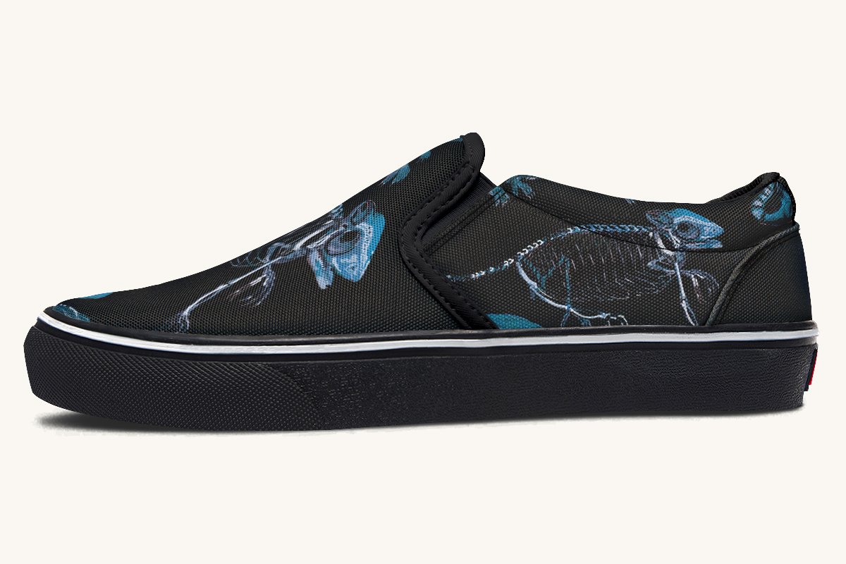Reptilian In Bloom Blue Black Slip On Shoes - Jaded Lament