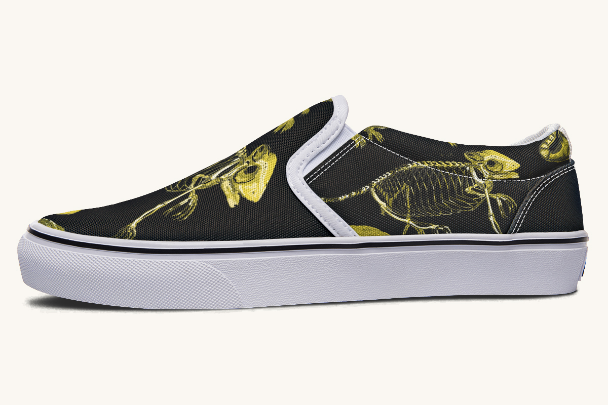 Reptilian In Bloom Yellow Black Slip On Shoes - Jaded Lament