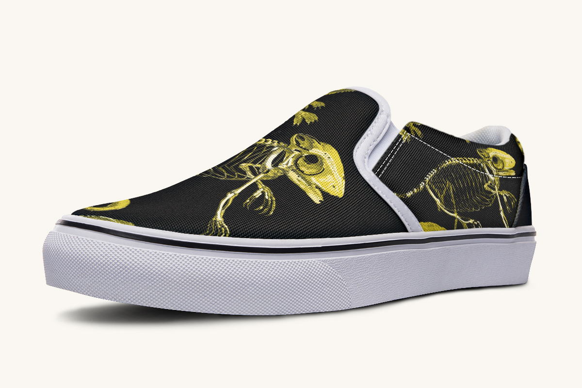 Reptilian In Bloom Yellow Black Slip On Shoes - Jaded Lament