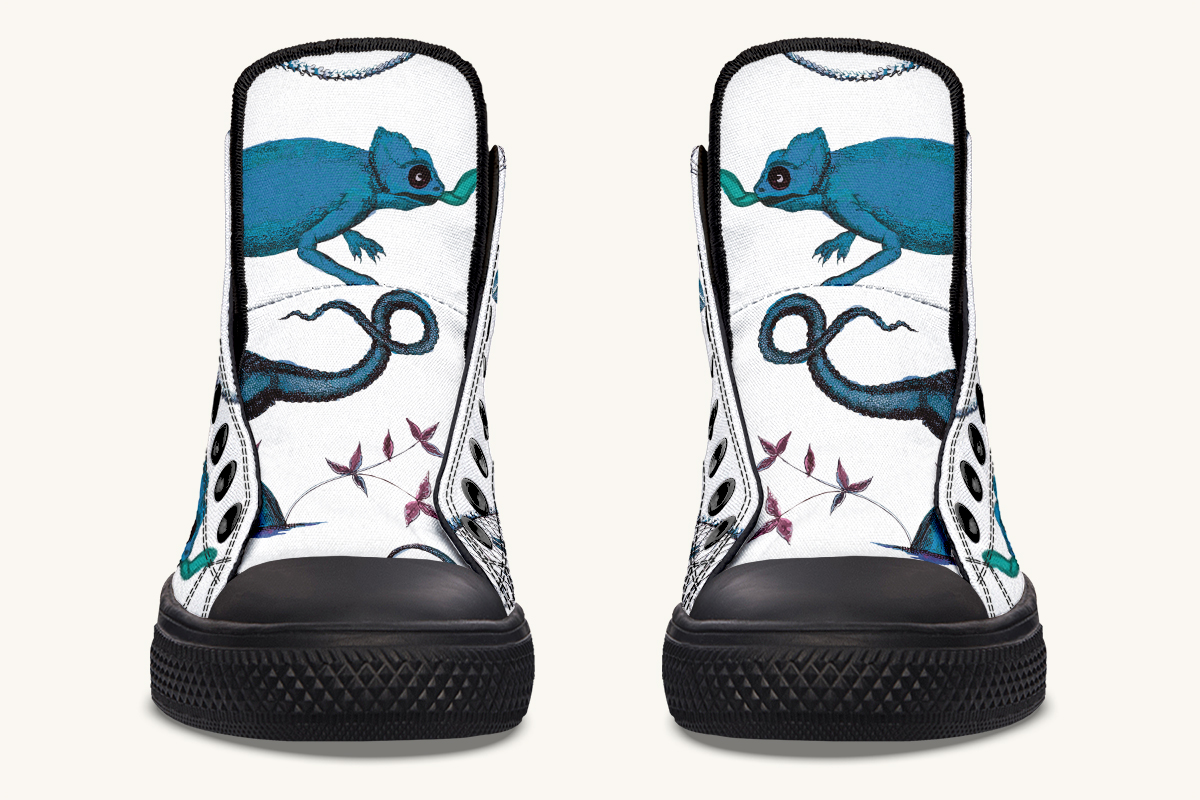 Reptilianin Bloom White Blue Hightops - Jaded Lament