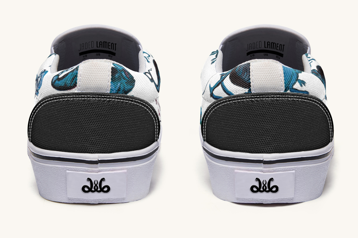 Reptilian In Bloom Blue White Slip On Shoes - Jaded Lament