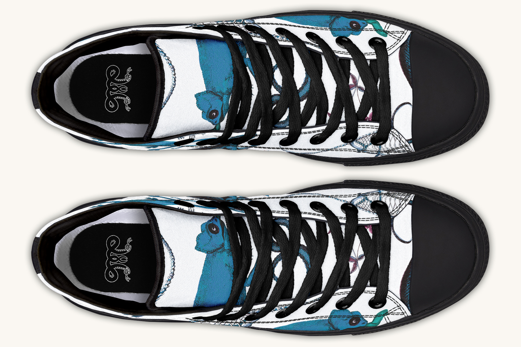 Reptilianin Bloom White Blue Hightops - Jaded Lament