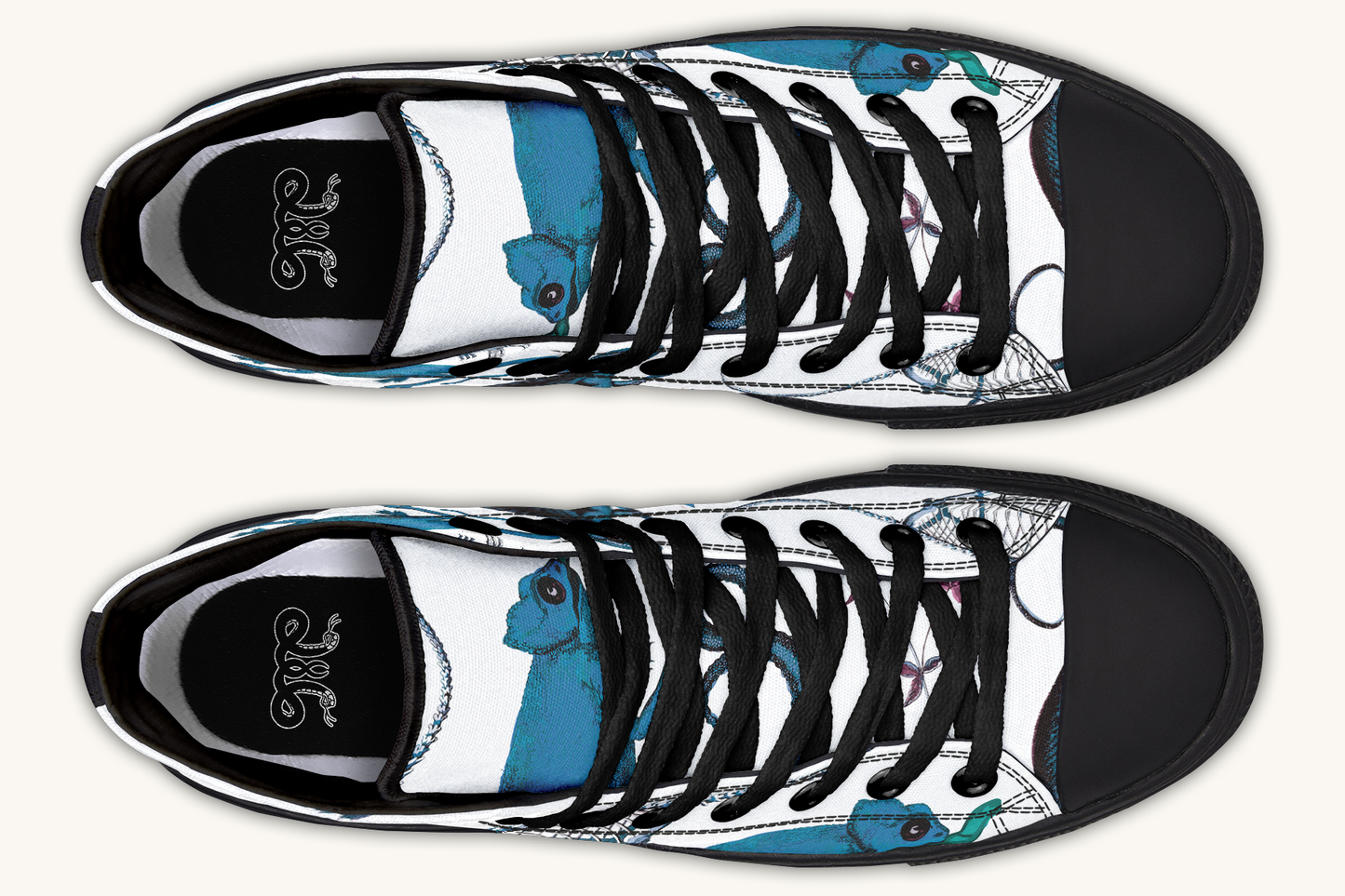 Reptilianin Bloom White Blue Hightops - Jaded Lament