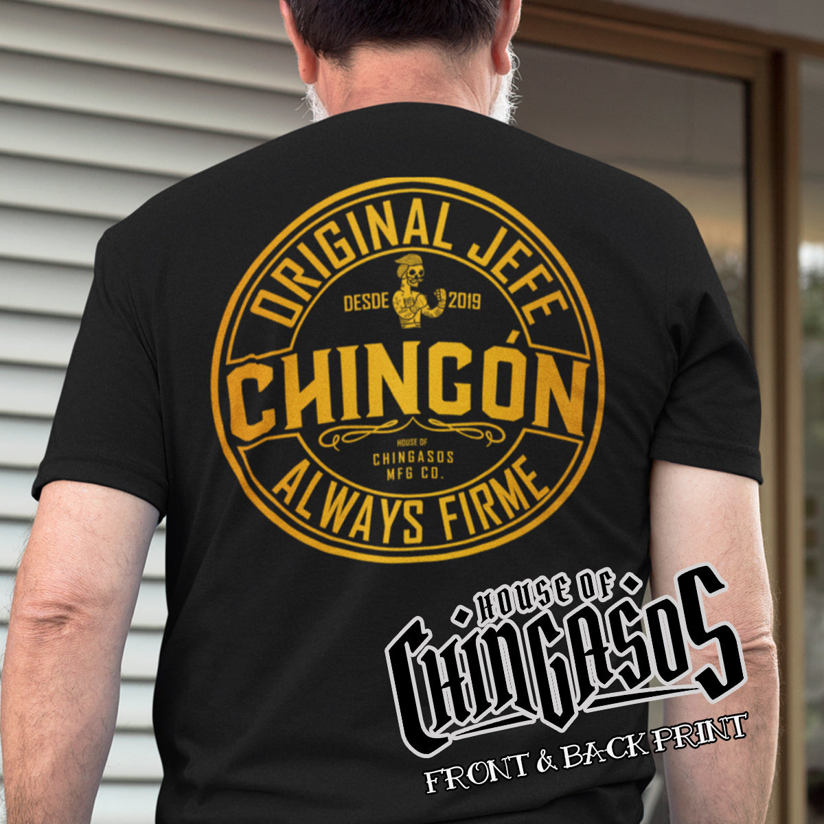 Deluxe Chingon Jefe Black & Gold  Cantina T-Shirt ( Front & Back Print )