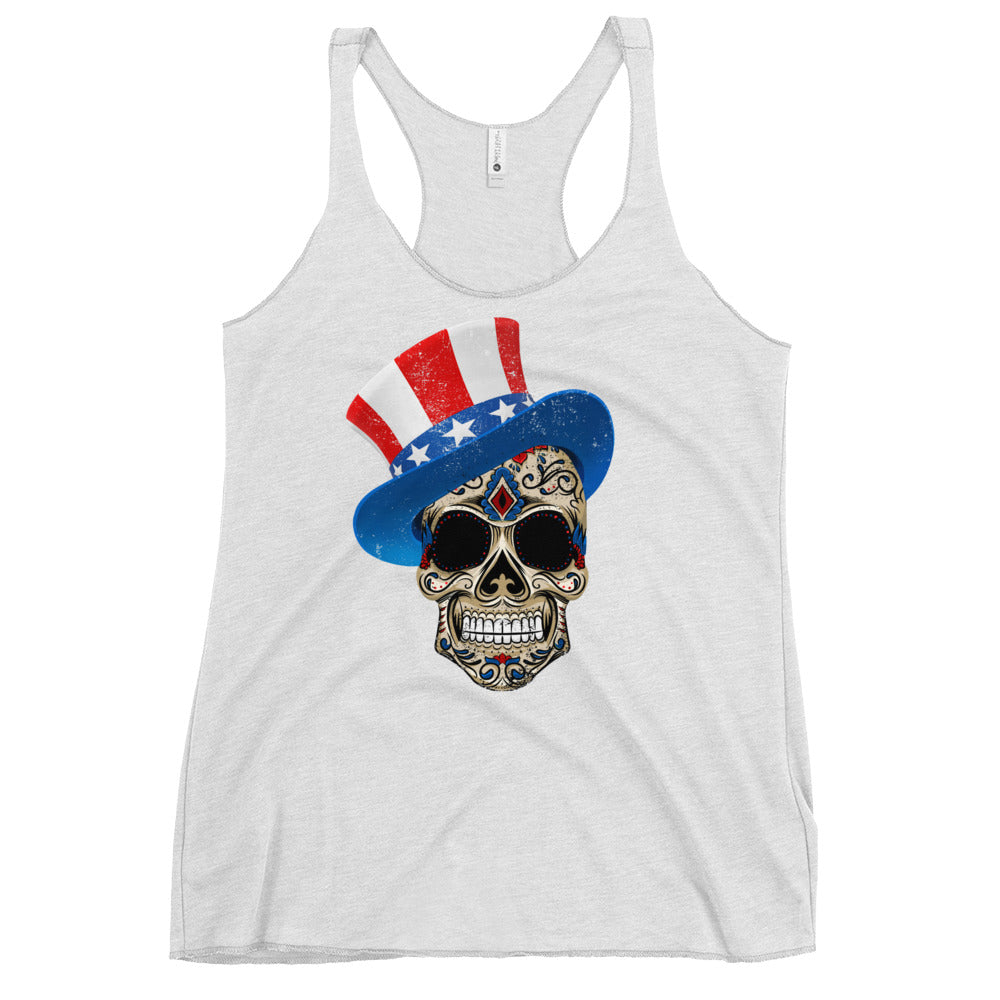 Premium Women's 4th Of July Star Spangled Sugar Skull Racerback Tank