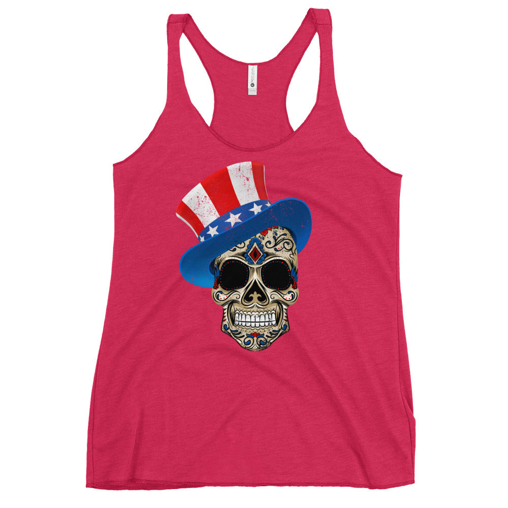 Premium Women's 4th Of July Star Spangled Sugar Skull Racerback Tank