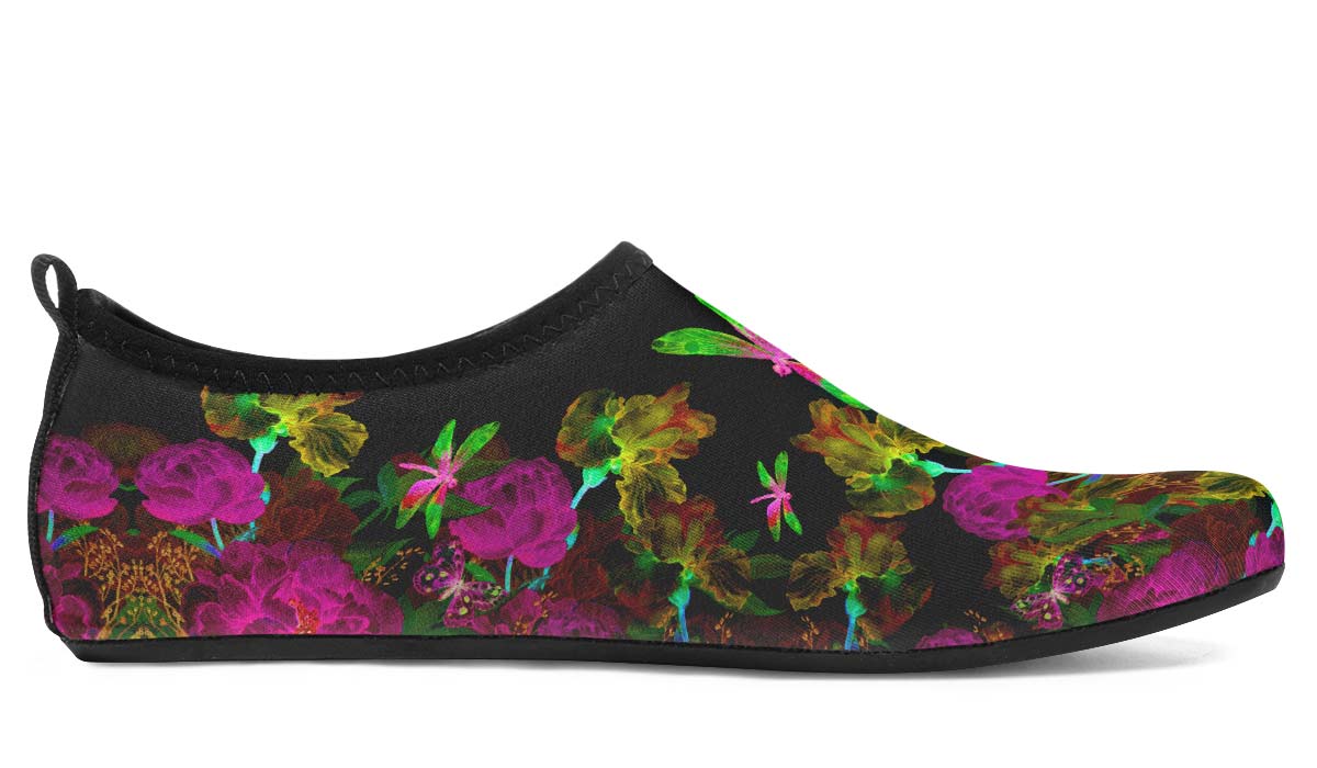Flowers And Dragonfly Black