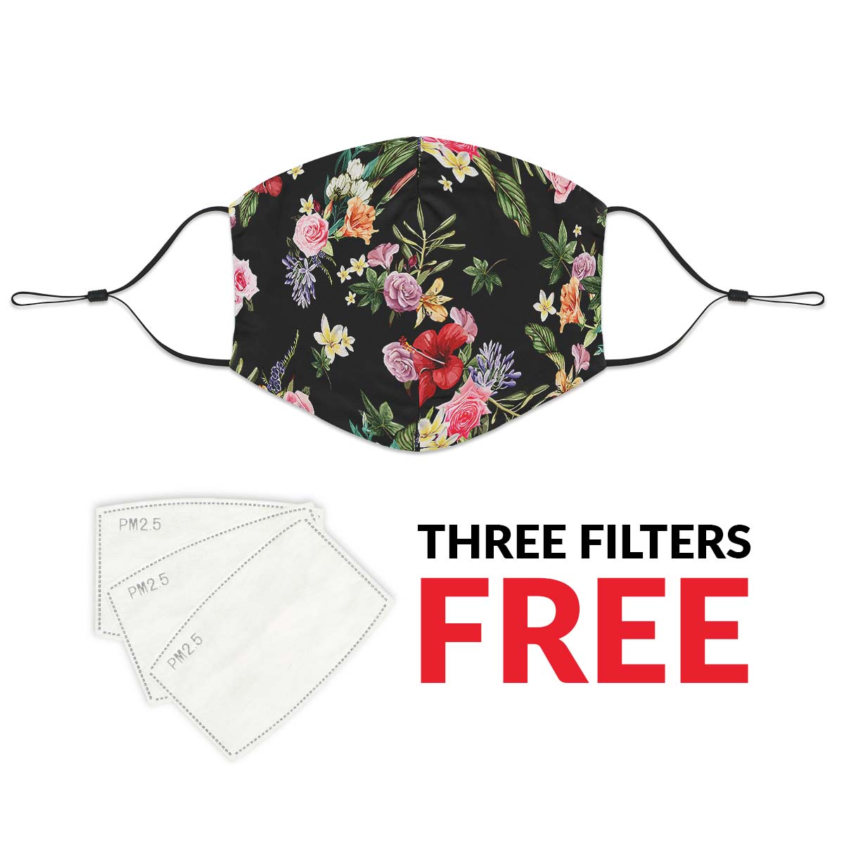 Black Floral Face Cover