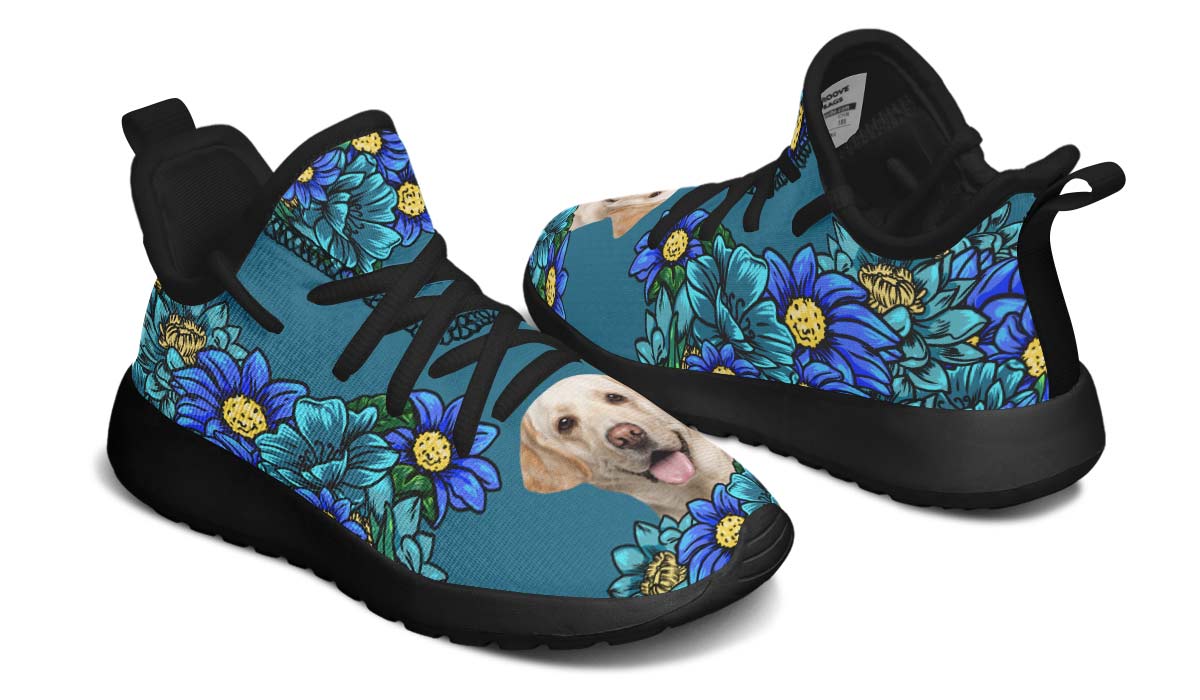 Custom Dog Portrait Dark Blue Kids Sneakers