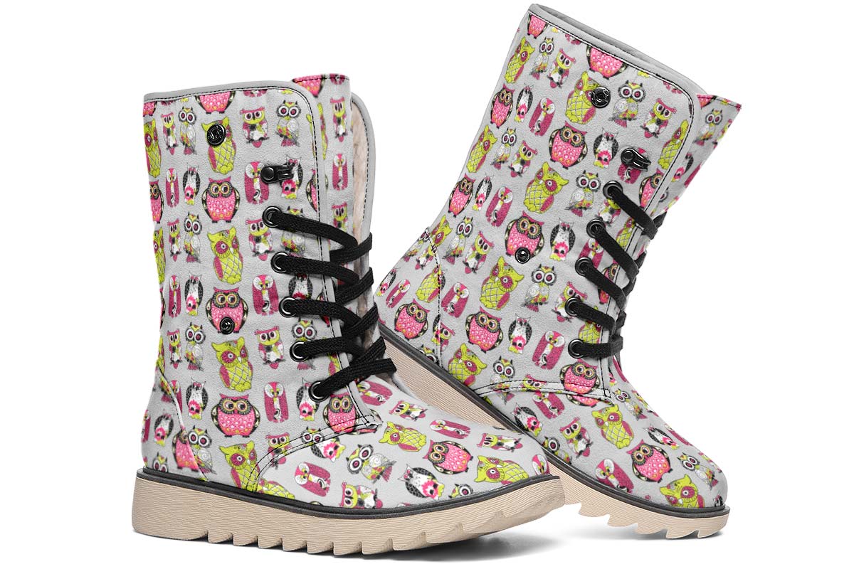 Colorful Owl Pattern Polar Vibe Boots