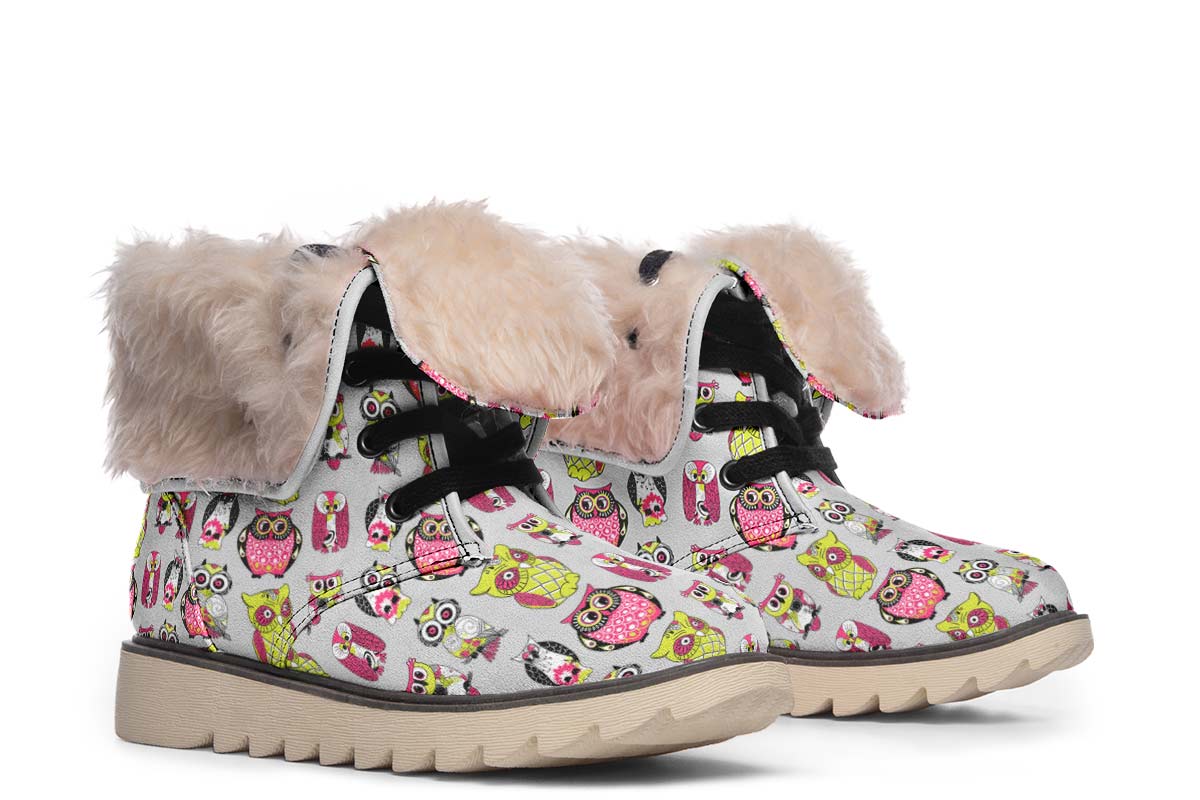 Colorful Owl Pattern Polar Vibe Boots