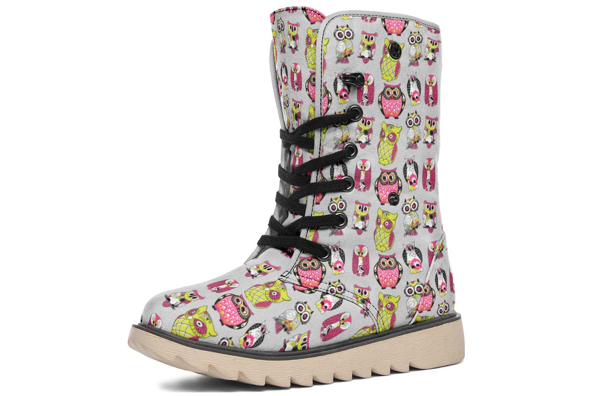Colorful Owl Pattern Polar Vibe Boots
