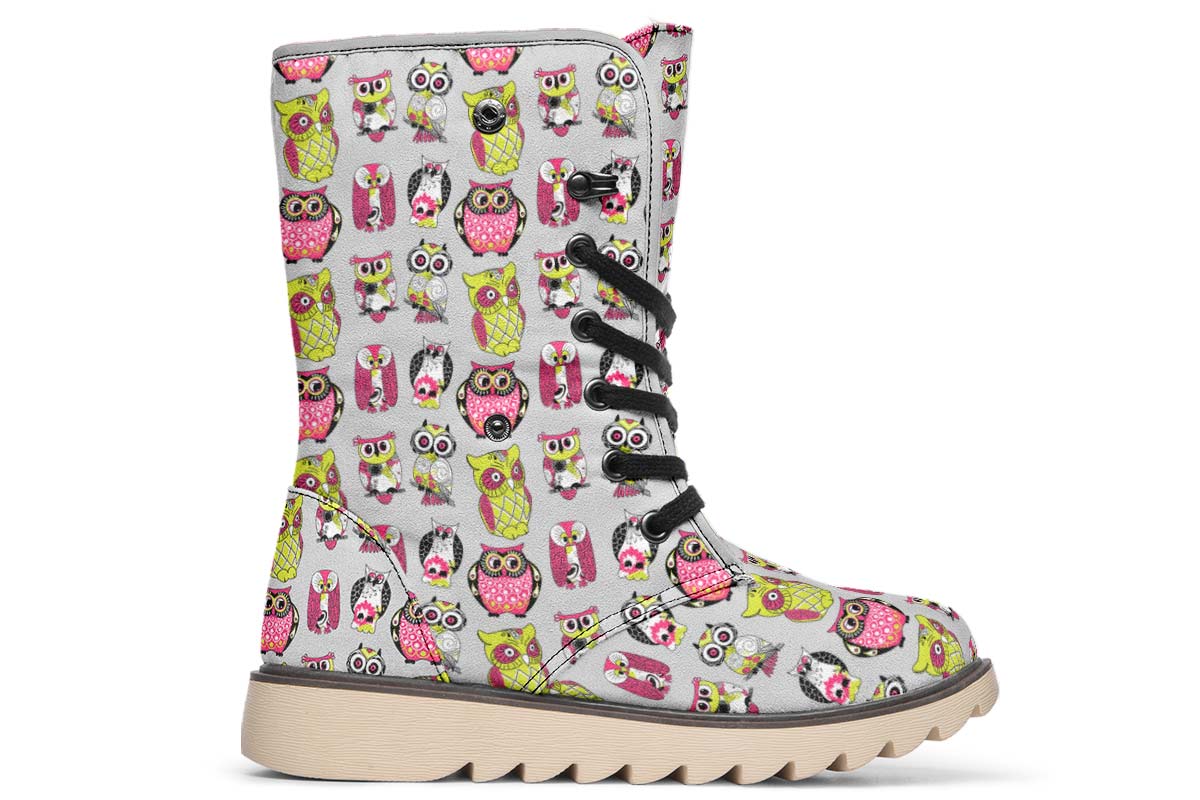 Colorful Owl Pattern Polar Vibe Boots