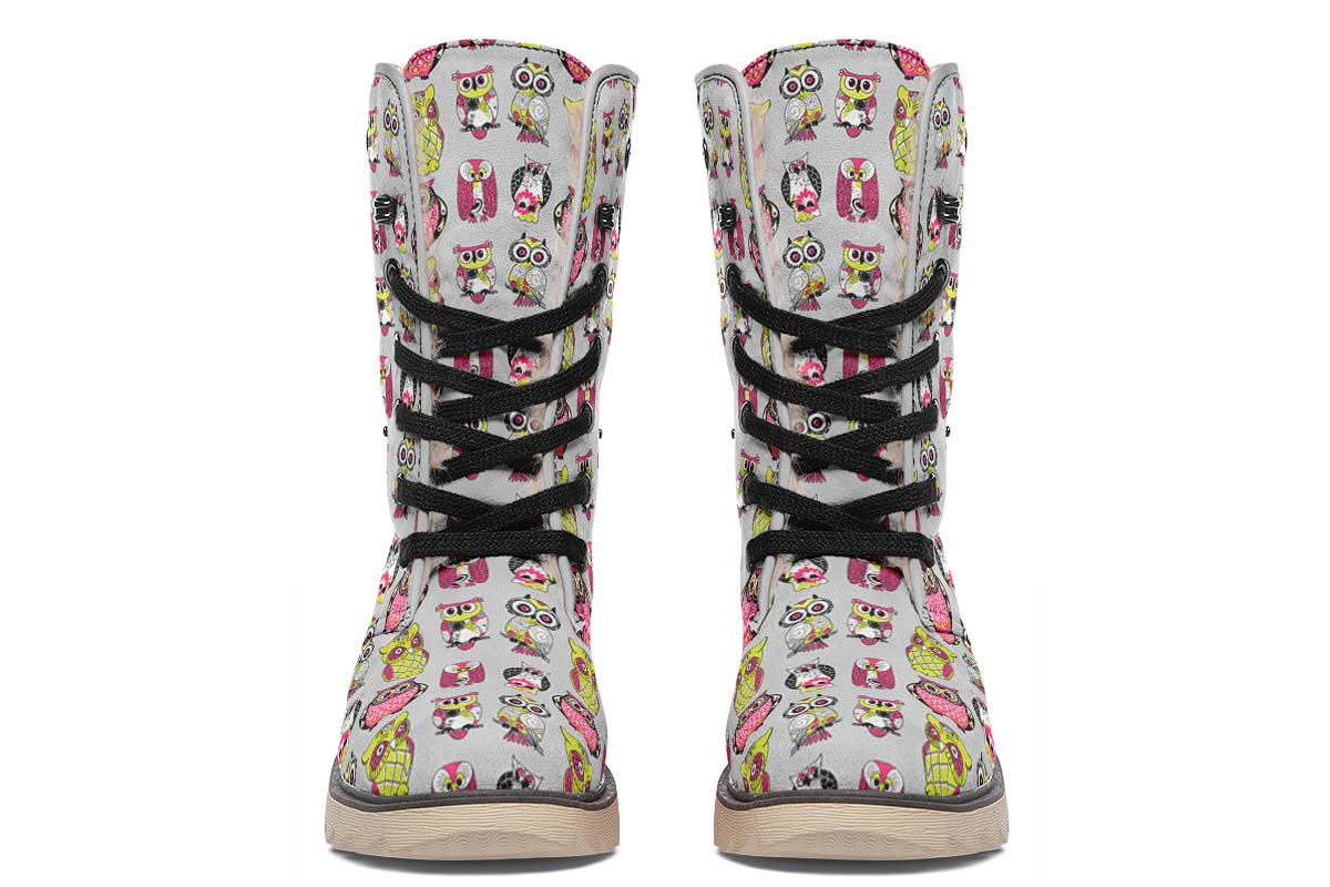 Colorful Owl Pattern Polar Vibe Boots