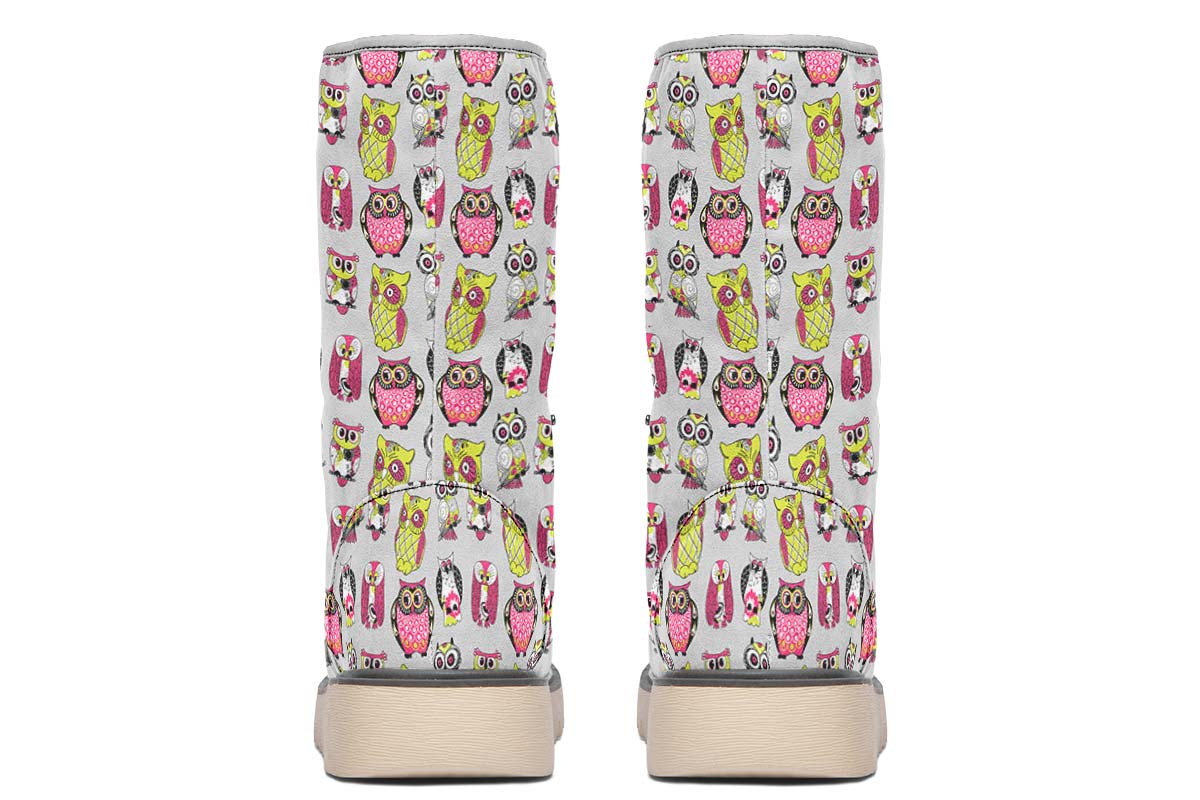 Colorful Owl Pattern Polar Vibe Boots