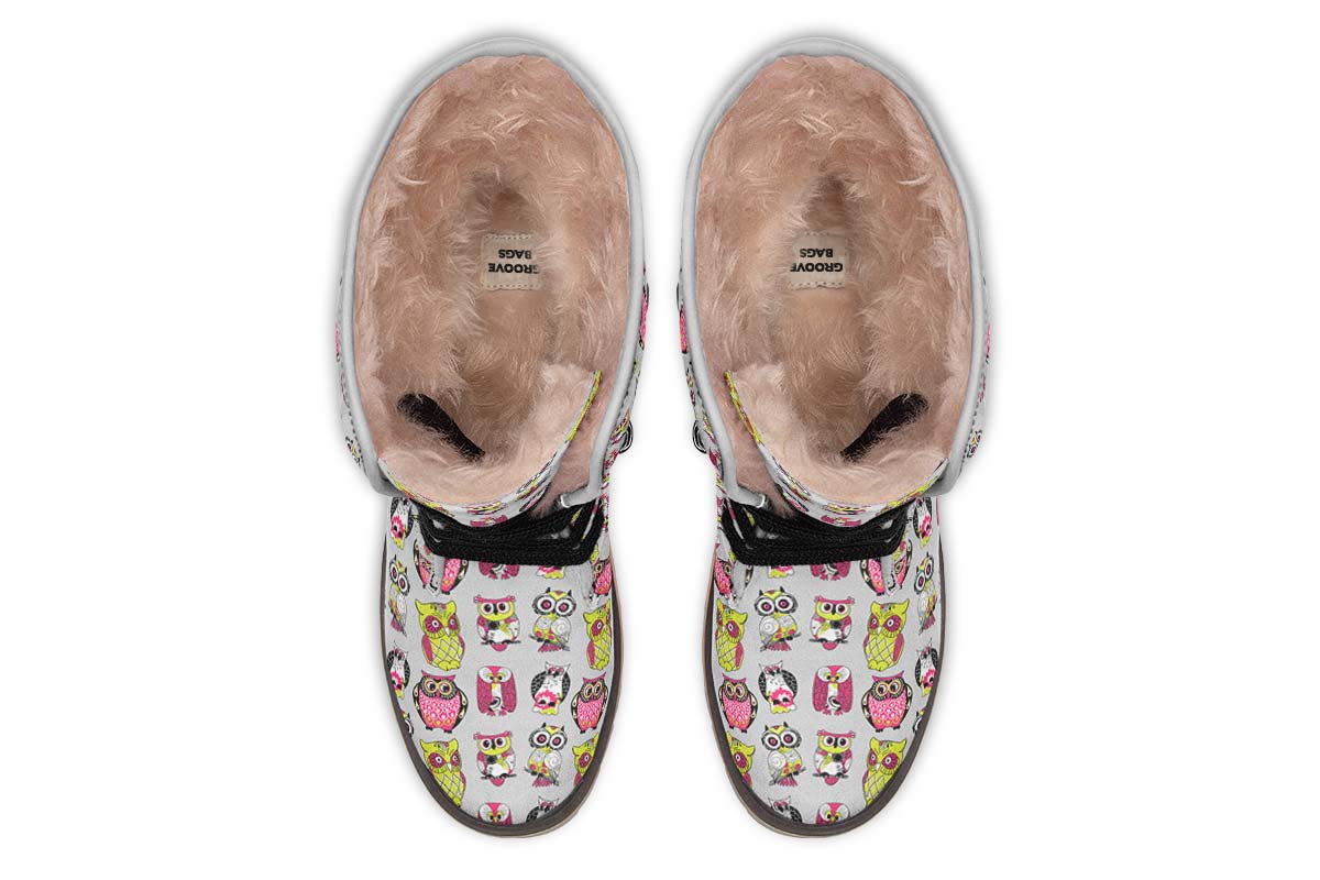 Colorful Owl Pattern Polar Vibe Boots