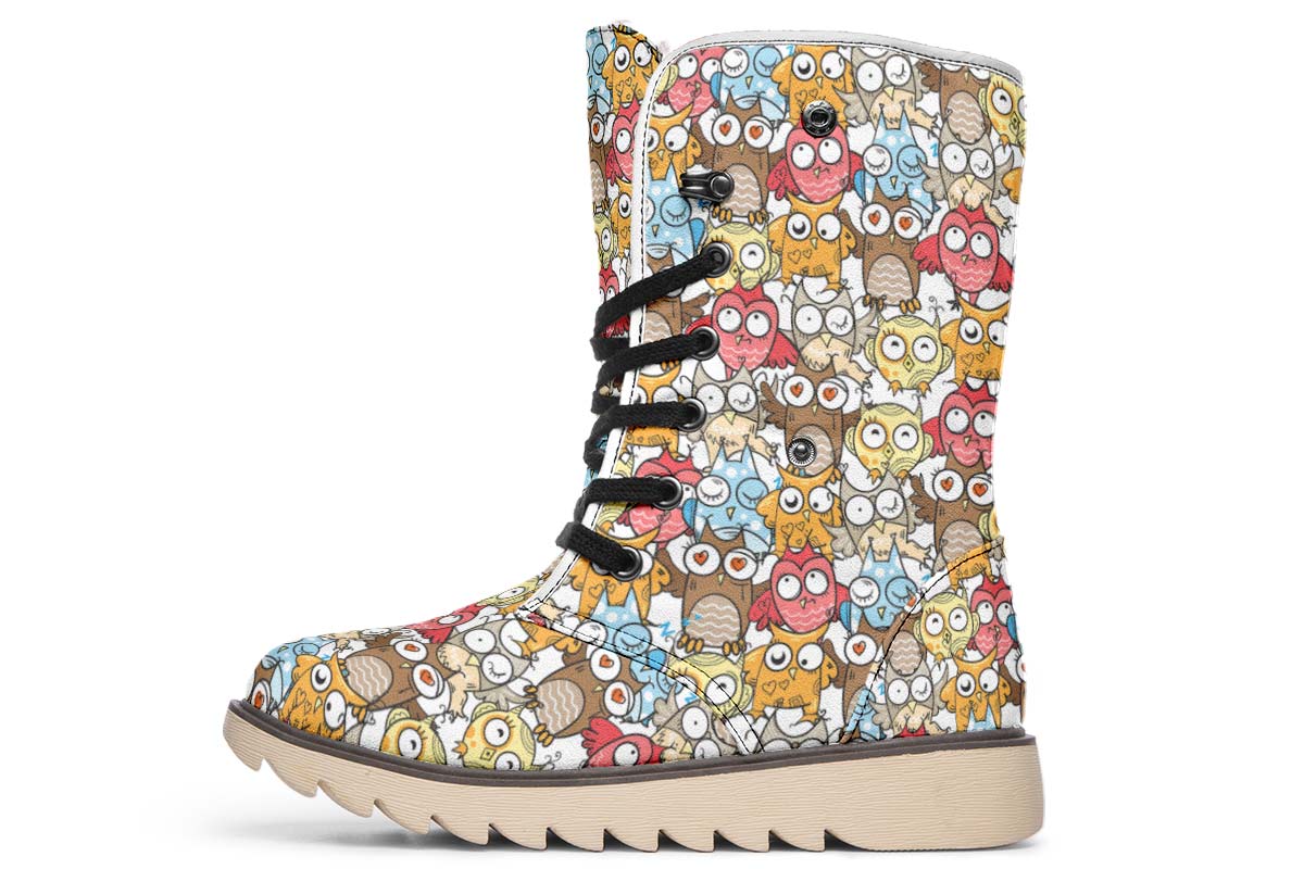 Silly Owl Pattern Polar Vibe Boots