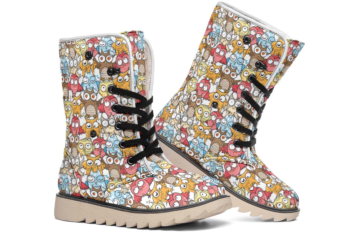 Silly Owl Pattern Polar Vibe Boots