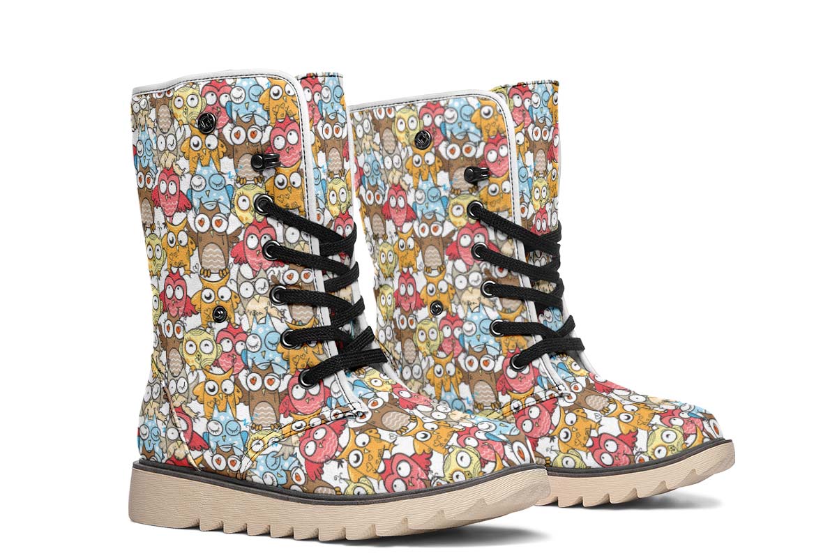 Silly Owl Pattern Polar Vibe Boots
