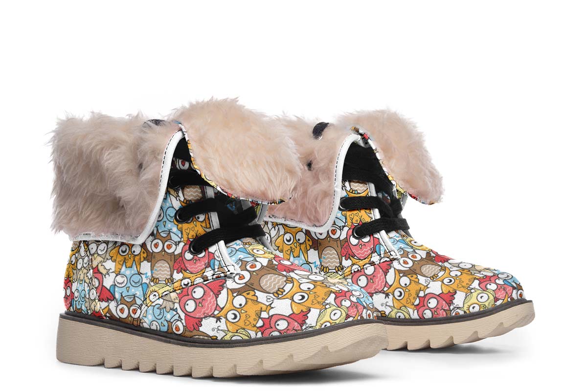 Silly Owl Pattern Polar Vibe Boots