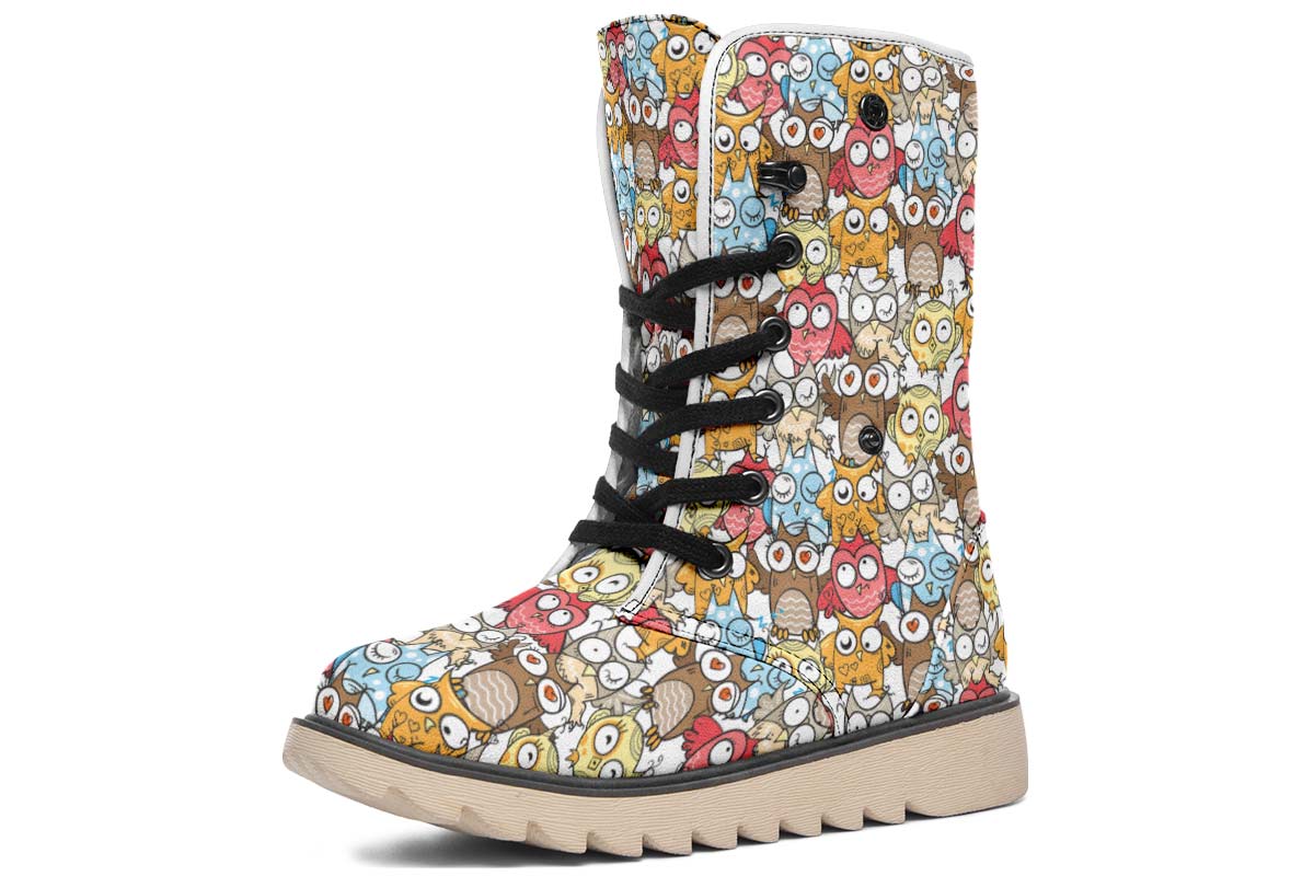 Silly Owl Pattern Polar Vibe Boots
