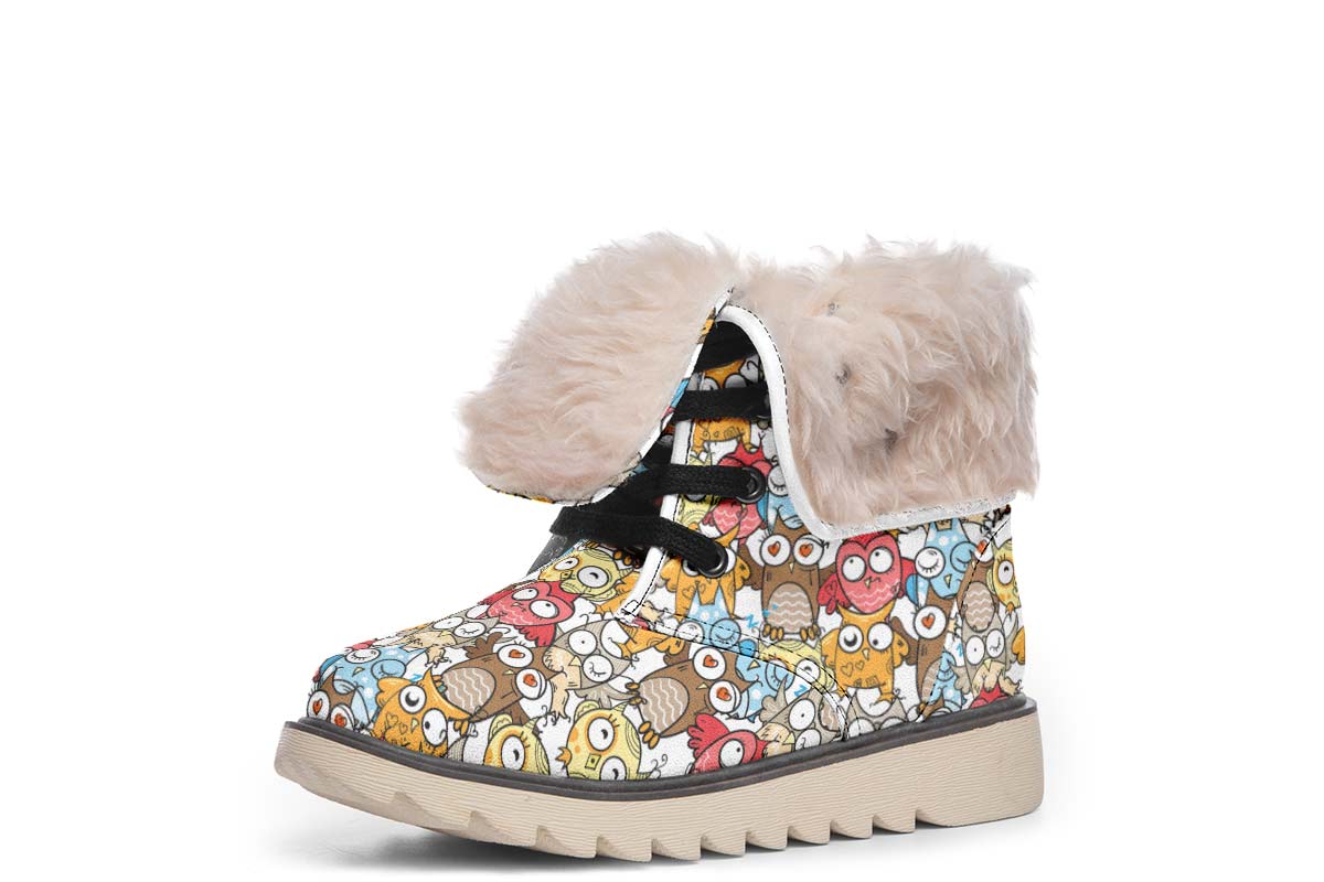 Silly Owl Pattern Polar Vibe Boots
