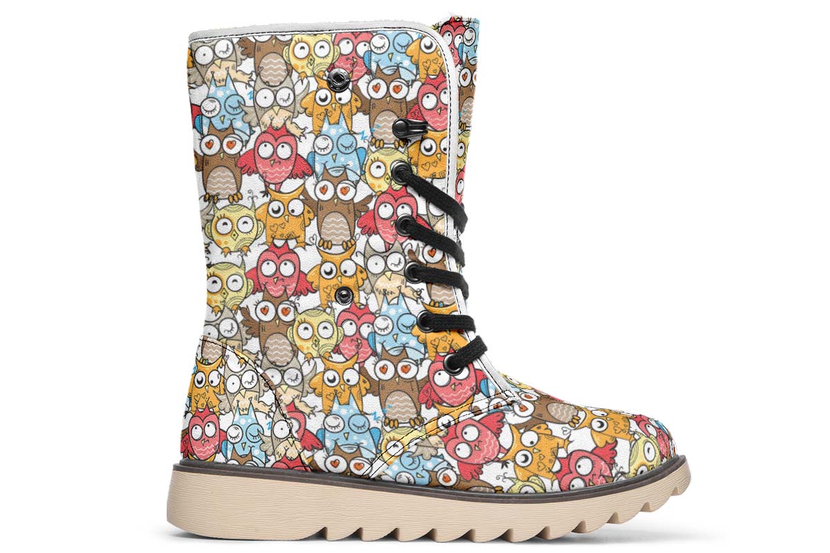 Silly Owl Pattern Polar Vibe Boots