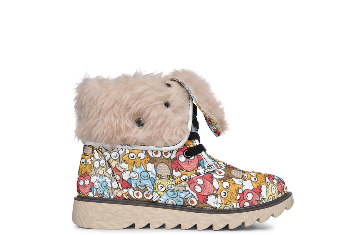 Silly Owl Pattern Polar Vibe Boots