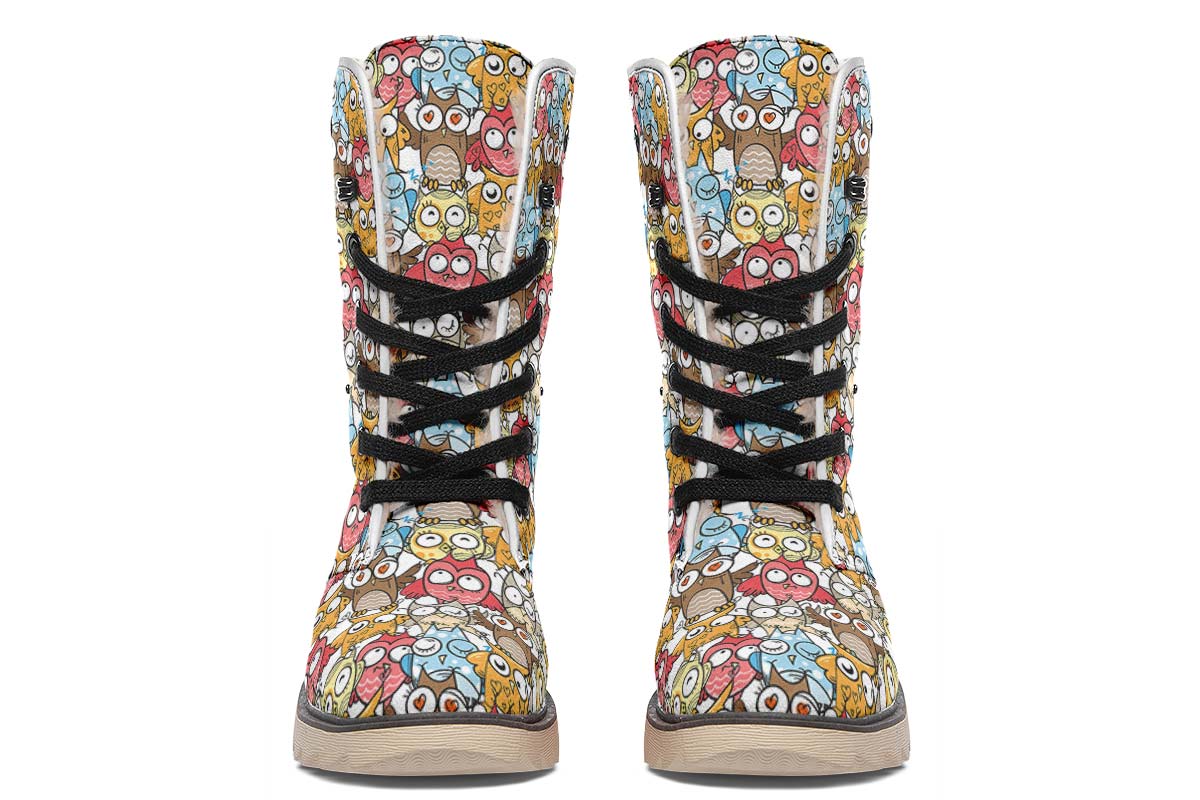 Silly Owl Pattern Polar Vibe Boots