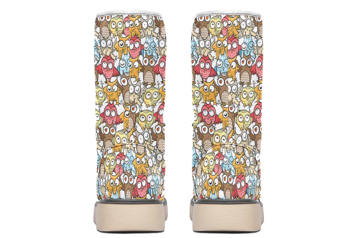 Silly Owl Pattern Polar Vibe Boots