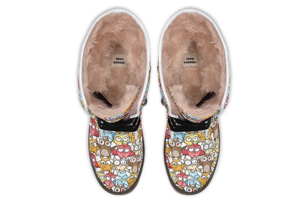 Silly Owl Pattern Polar Vibe Boots