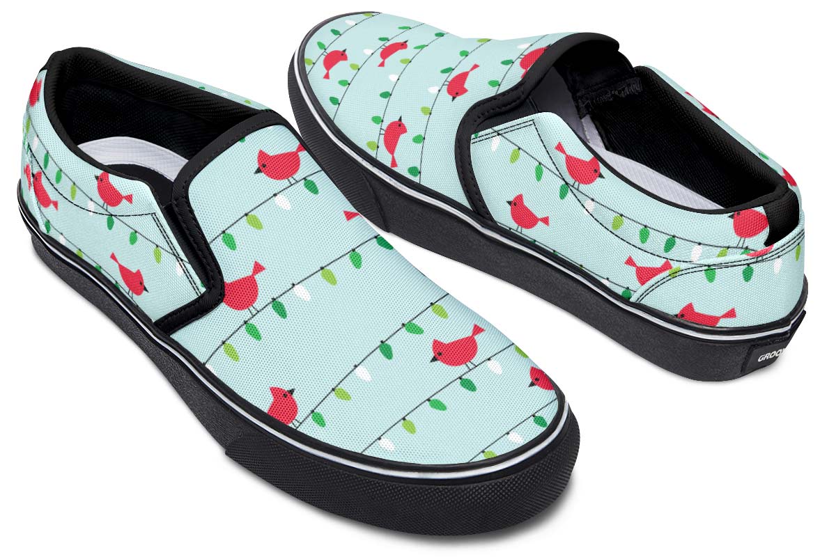 Birds On Christmas Lights Slip-On Shoes