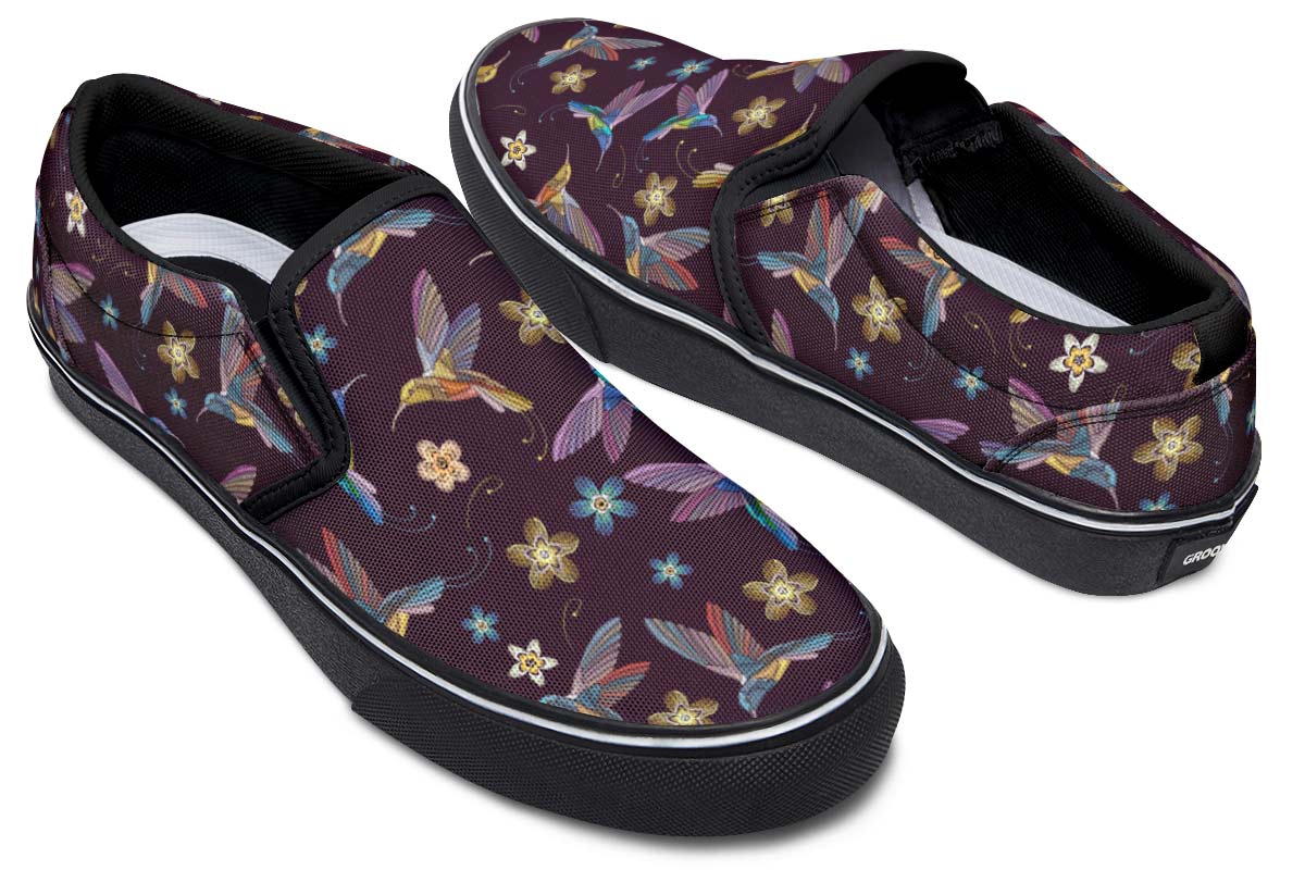 Embroidery Hummingbirds Slip-On Shoes
