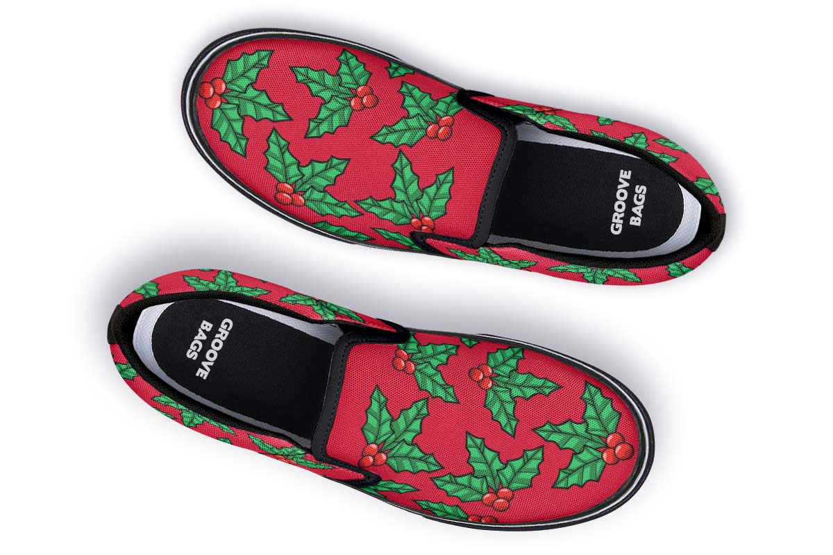 Red And Green Mistletoe Slip-On Shoes