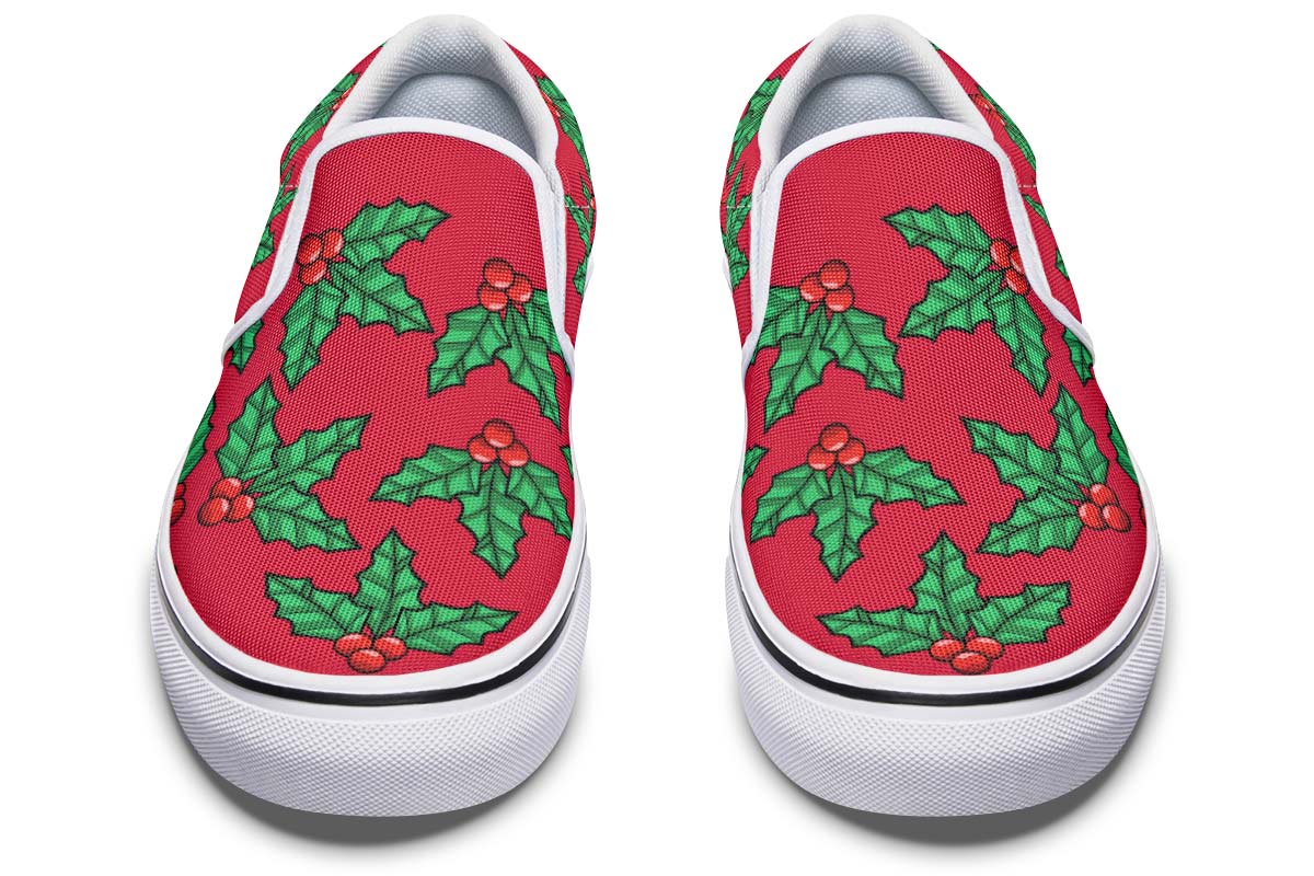 Red And Green Mistletoe Slip-On Shoes
