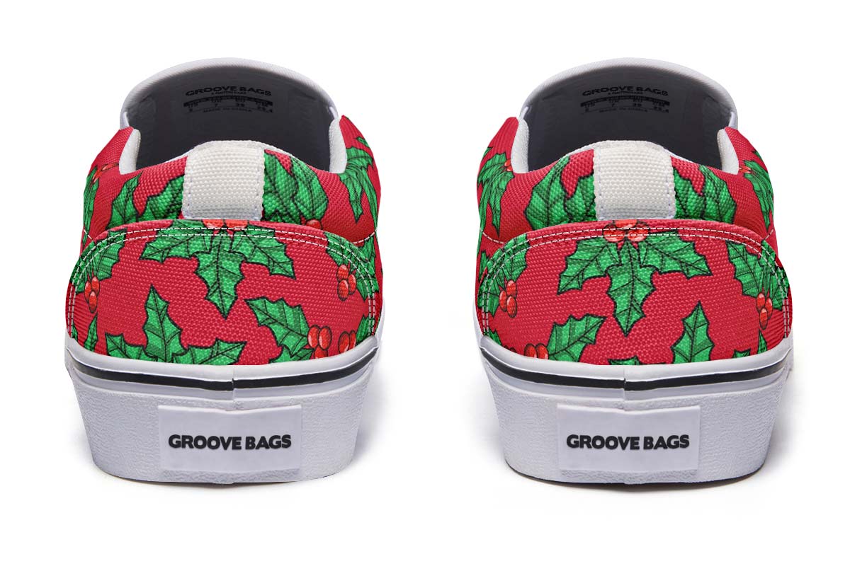 Red And Green Mistletoe Slip-On Shoes