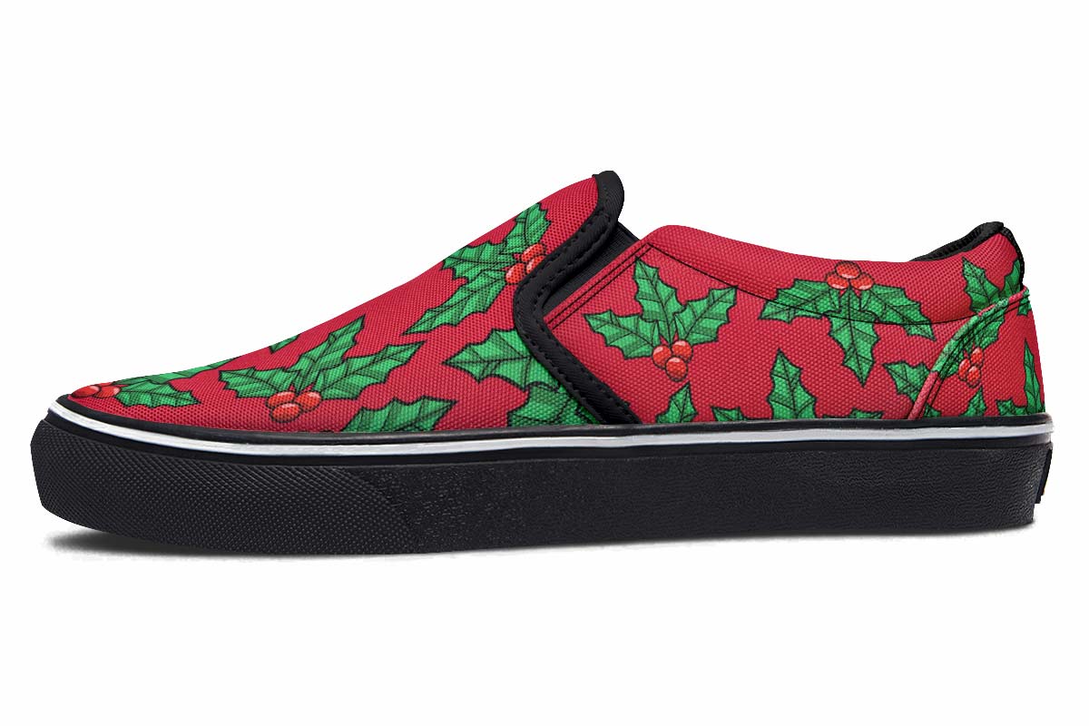 Red And Green Mistletoe Slip-On Shoes